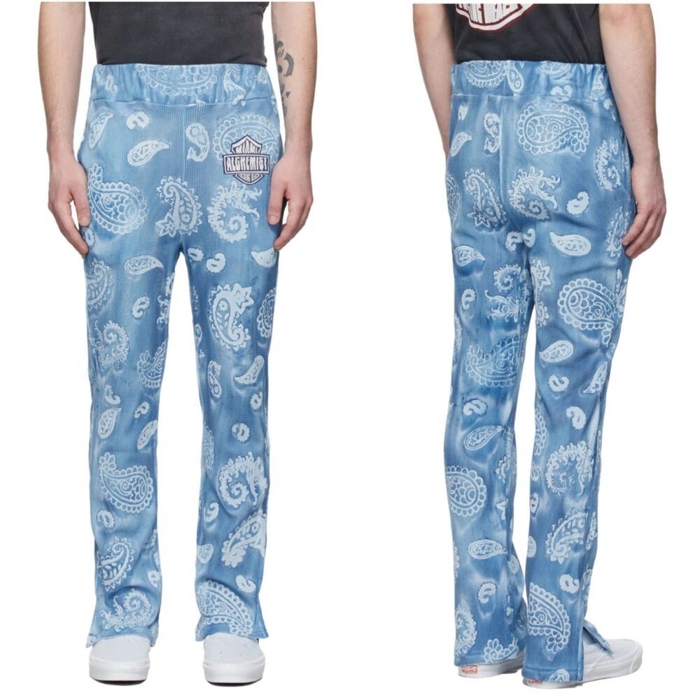 Alchemist Mens Blue‎ Lando Lounge Straight Leg Waffle Knit Paisley Pants Size XL